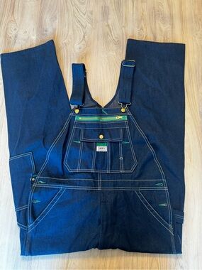 liberty Men's Dark Navy Denim Overalls with Green Accents - never worn!